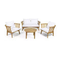 Solano 5pc Outdoor Wooden Chat Set with Round Coffee Table - White/Teak - Christopher Knight Home: Acacia Wood, UV & Water-Resistant