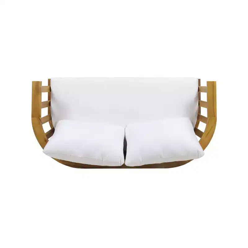 Juego de conversación de madera de 5 piezas para exterior Solano con mesa de centro redonda - Blanco/Teca - Christopher Knight Home: Madera de acacia, resistente a los rayos UV y al agua