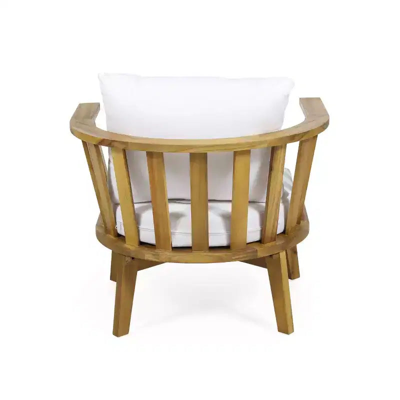 Juego de conversación de madera de 5 piezas para exterior Solano con mesa de centro redonda - Blanco/Teca - Christopher Knight Home: Madera de acacia, resistente a los rayos UV y al agua