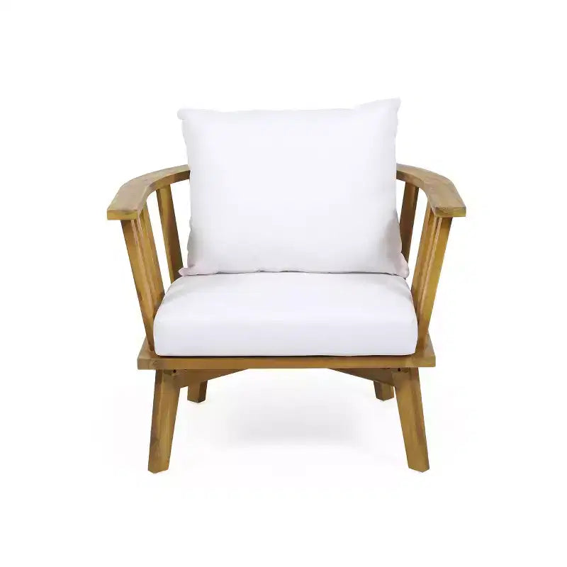 Juego de conversación de madera de 5 piezas para exterior Solano con mesa de centro redonda - Blanco/Teca - Christopher Knight Home: Madera de acacia, resistente a los rayos UV y al agua
