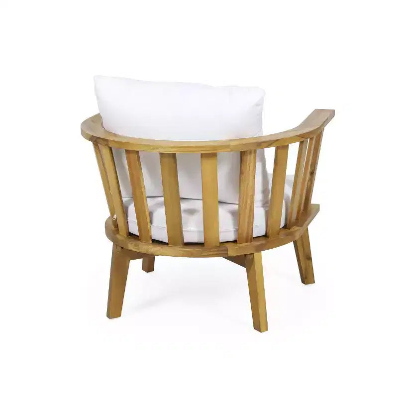 Juego de conversación de madera de 5 piezas para exterior Solano con mesa de centro redonda - Blanco/Teca - Christopher Knight Home: Madera de acacia, resistente a los rayos UV y al agua