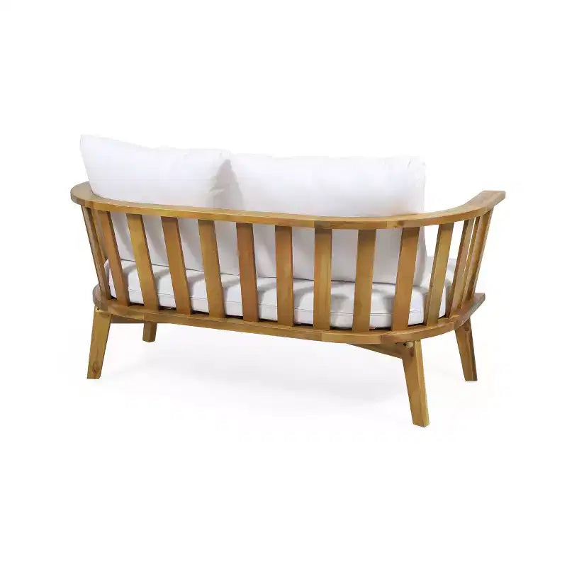 Juego de conversación de madera de 5 piezas para exterior Solano con mesa de centro redonda - Blanco/Teca - Christopher Knight Home: Madera de acacia, resistente a los rayos UV y al agua