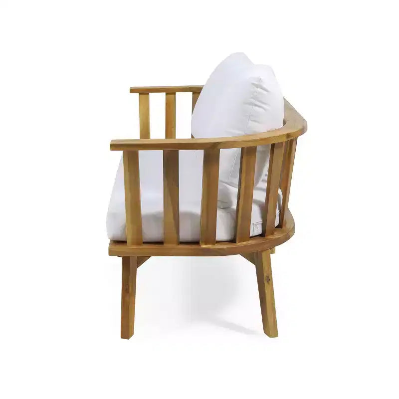 Juego de conversación de madera de 5 piezas para exterior Solano con mesa de centro redonda - Blanco/Teca - Christopher Knight Home: Madera de acacia, resistente a los rayos UV y al agua