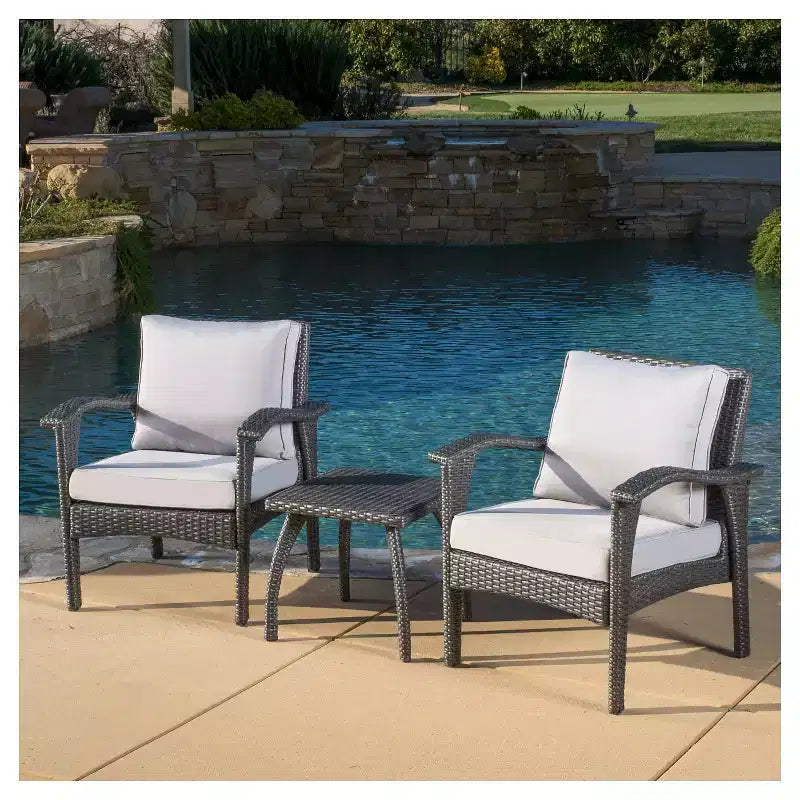 Honolulu 3pc Wicker Patio Chat Set with Cushions - Gray - Christopher Knight Home