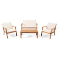 Temecula Outdoor Acacia Wood 4 Seater Chat Set with Cushions - Brown Patina/Cream - Christopher Knight Home