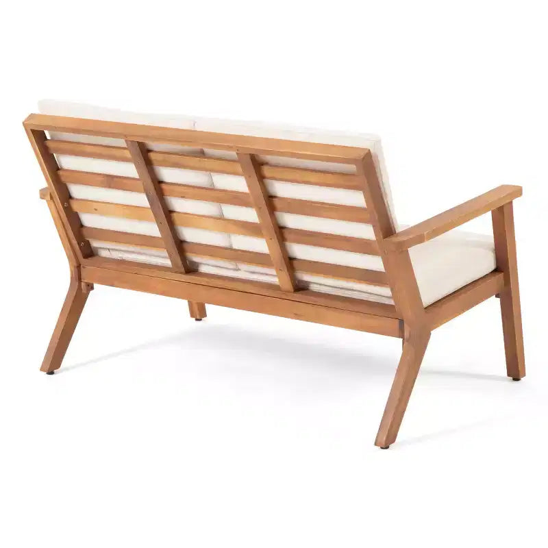 Juego de Muebles de Jardín de Madera de Acacia de 4 Plazas con Cojines Temecula - Pátina Marrón/Crema - Christopher Knight Home