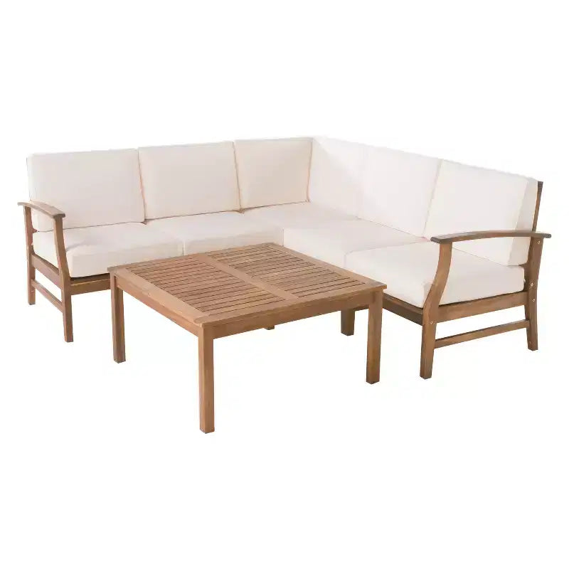 Juego de patio Perla de 6 piezas de madera de acacia: sofá seccional, mesa de centro, resistente a la intemperie - Christopher Knight Home