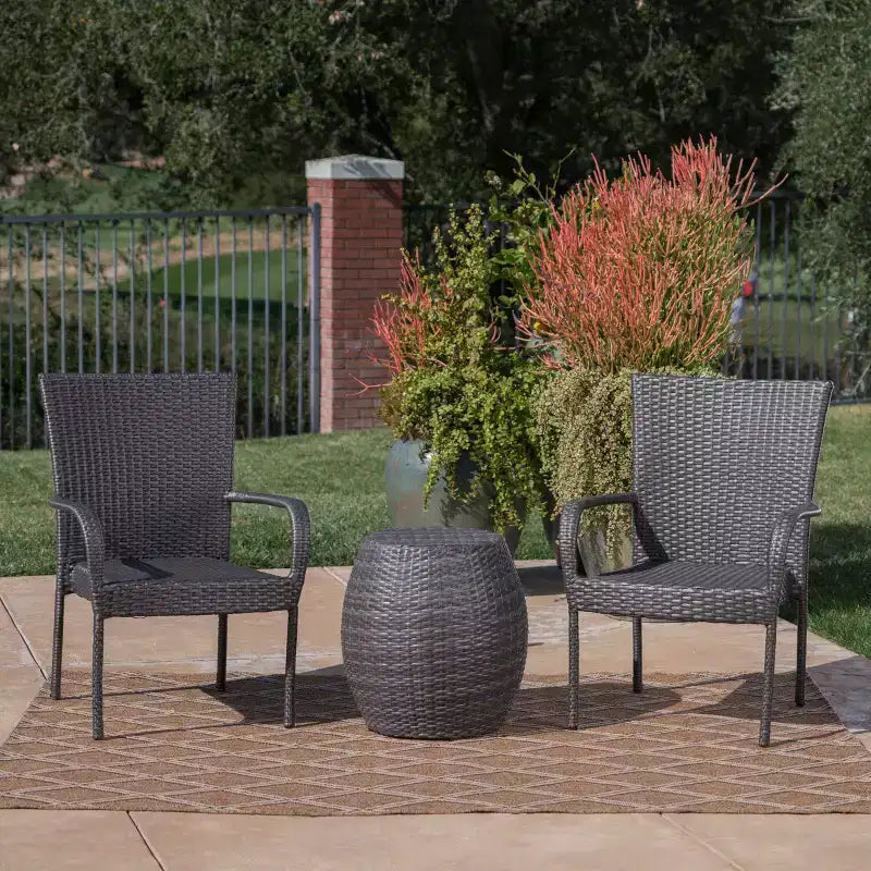 Orleans 3pc Wicker Chat Set: Stacking Chairs, Weather-Resistant, No Assembly - Christopher Knight Home