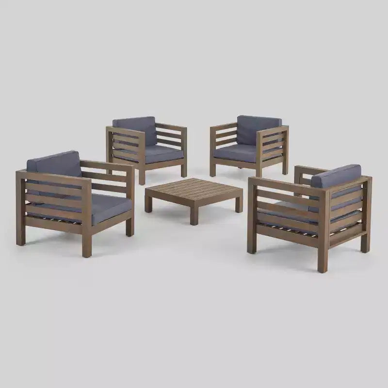 Juego de 5 piezas de madera de acacia Oana con silla de club y mesa de centro gris/gris oscuro - Christopher Knight Home