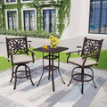 3pc Outdoor Square Cast Aluminum Bar Table & Swivel Chairs - Captiva Designs: Modern Patio Set, Water & Weather-Resistant