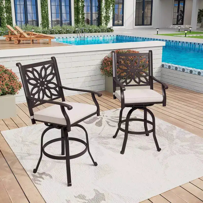 Ensemble table de bar carrée et 2 chaises pivotantes en aluminium moulé 3 pièces pour extérieur - Captiva Designs : Salon de jardin moderne, résistant à l'eau et aux intempéries