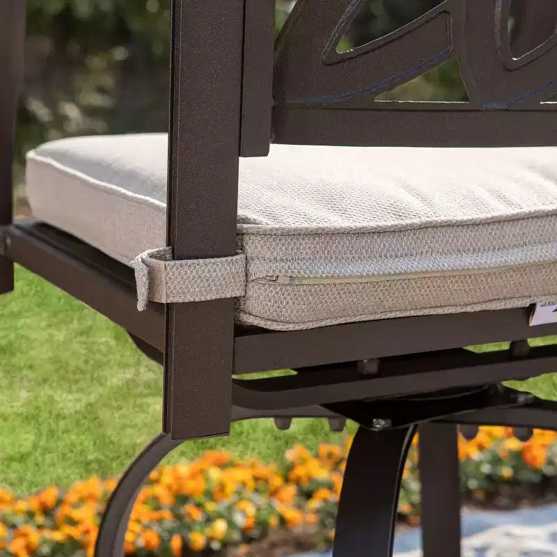 Ensemble table de bar carrée et 2 chaises pivotantes en aluminium moulé 3 pièces pour extérieur - Captiva Designs : Salon de jardin moderne, résistant à l'eau et aux intempéries