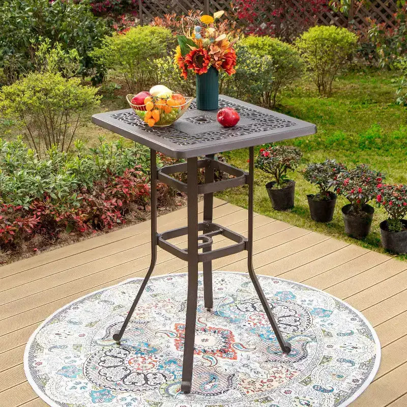 Ensemble table de bar carrée et 2 chaises pivotantes en aluminium moulé 3 pièces pour extérieur - Captiva Designs : Salon de jardin moderne, résistant à l'eau et aux intempéries