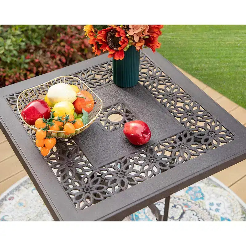 Ensemble table de bar carrée et 2 chaises pivotantes en aluminium moulé 3 pièces pour extérieur - Captiva Designs : Salon de jardin moderne, résistant à l'eau et aux intempéries