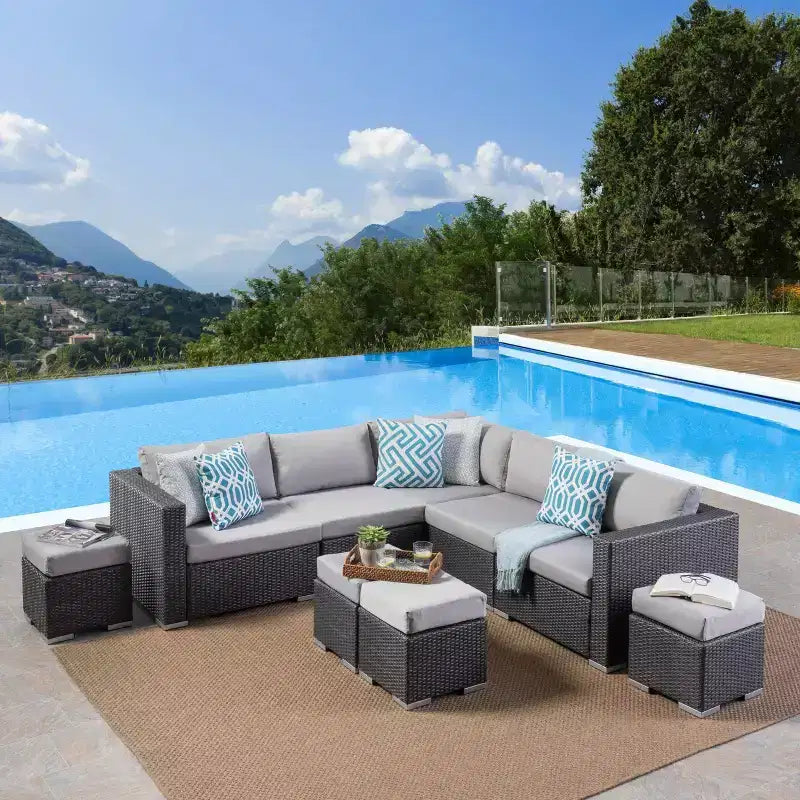 Santa Rosa 9pc Wicker Sectional Sofa Set: Aluminum Frame & Water-Resistant - Christopher Knight Home