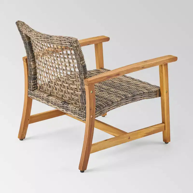 Augusta 6pc Wood & Wicker Chat Set with Fire Pit - Natural/Gray/Dark Gray - Christopher Knight Home
