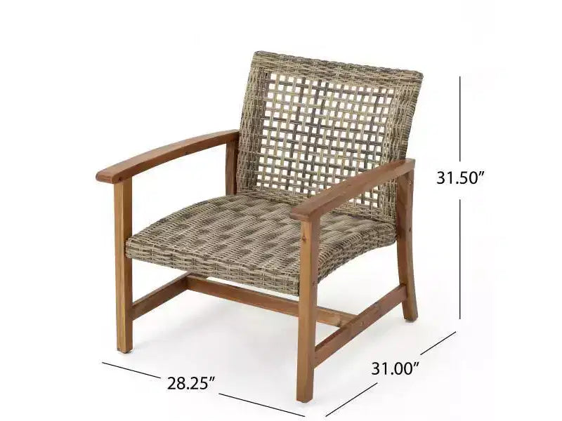 Augusta 6pc Wood & Wicker Chat Set with Fire Pit - Natural/Gray/Dark Gray - Christopher Knight Home