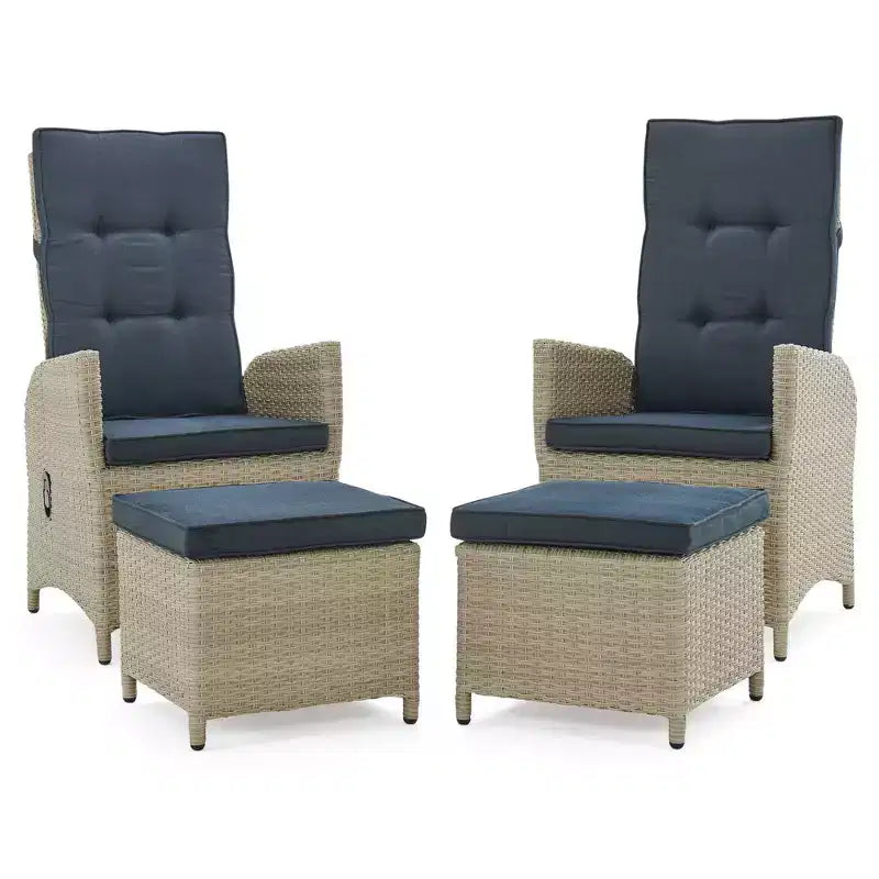 Ensemble inclinable et table d'appoint Haven 5 pièces en osier tout temps - Meubles Alaterre : Salon d'extérieur avec poufs