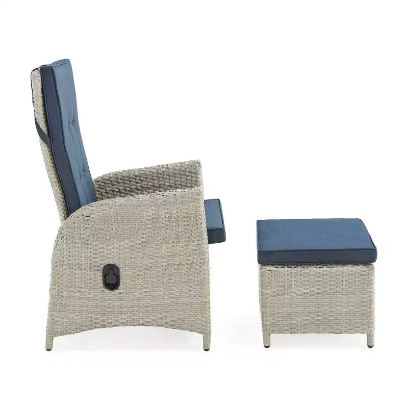 Ensemble inclinable et table d'appoint Haven 5 pièces en osier tout temps - Meubles Alaterre : Salon d'extérieur avec poufs