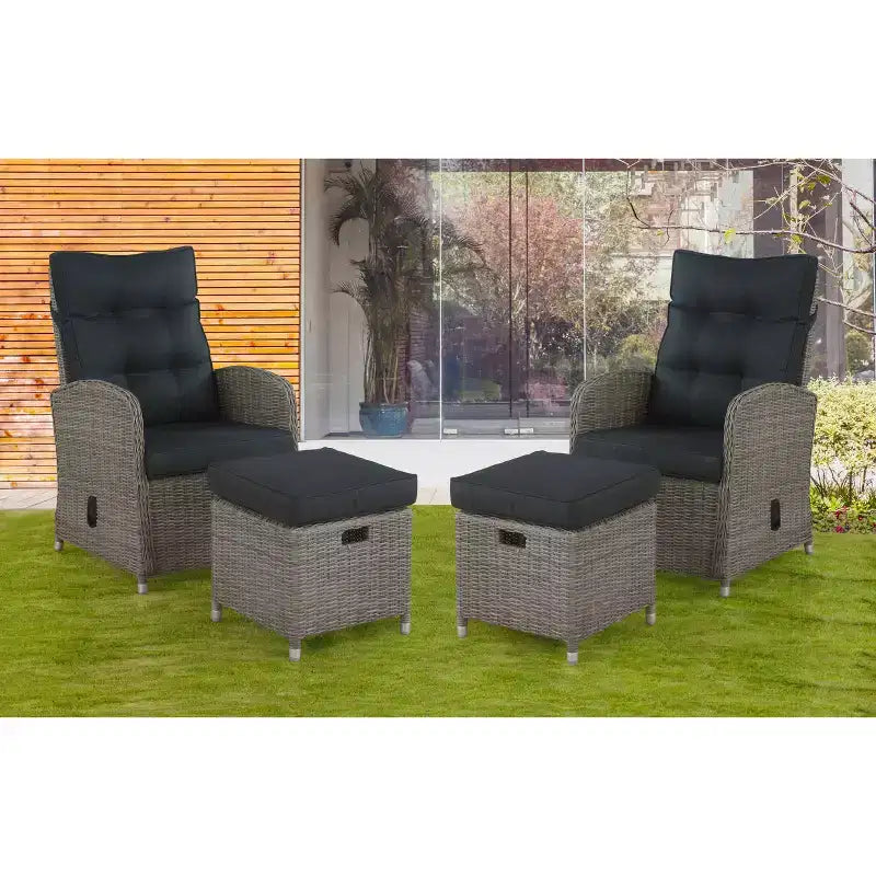 Monaco 4pc Set: Reclining Chairs & Ottomans, Water-Resistant - Alaterre Furniture