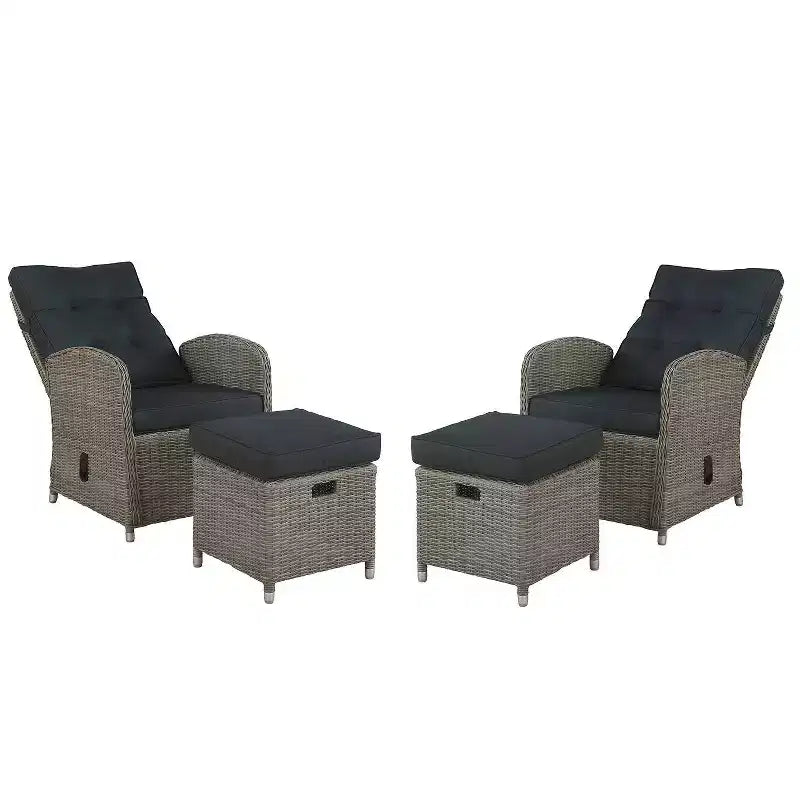 Monaco 4pc Set: Reclining Chairs & Ottomans, Water-Resistant - Alaterre Furniture