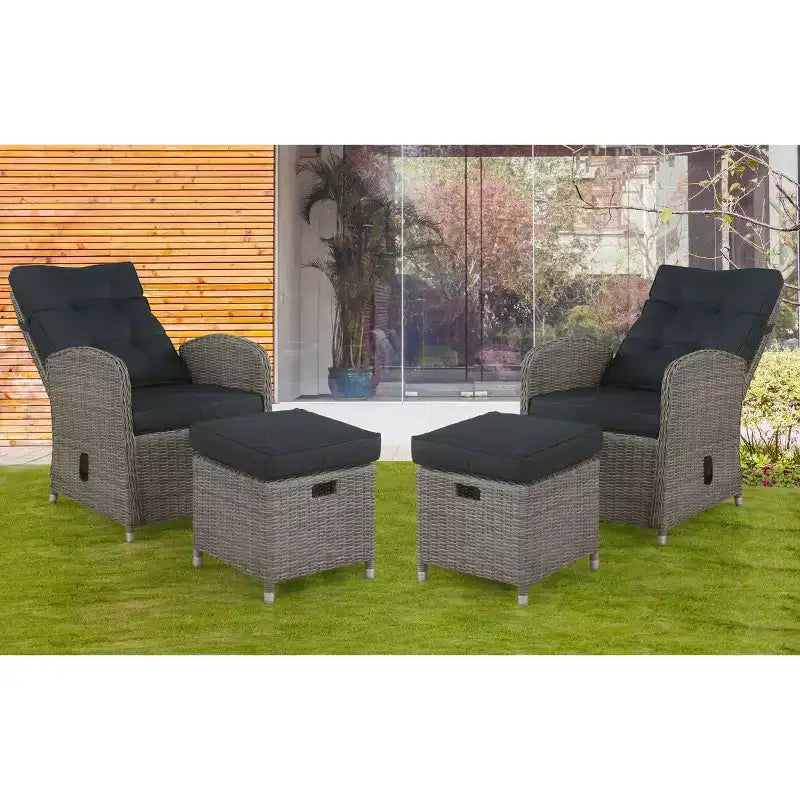 Monaco 4pc Set: Reclining Chairs & Ottomans, Water-Resistant - Alaterre Furniture