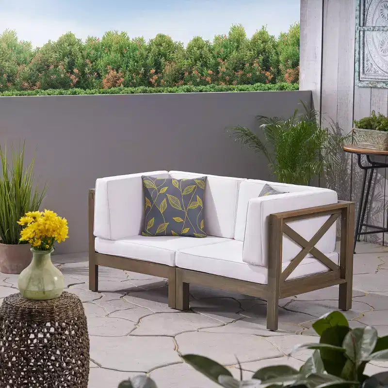 Causeuse modulaire Brava 2 pièces en acacia - Gris/Blanc - Christopher Knight Home