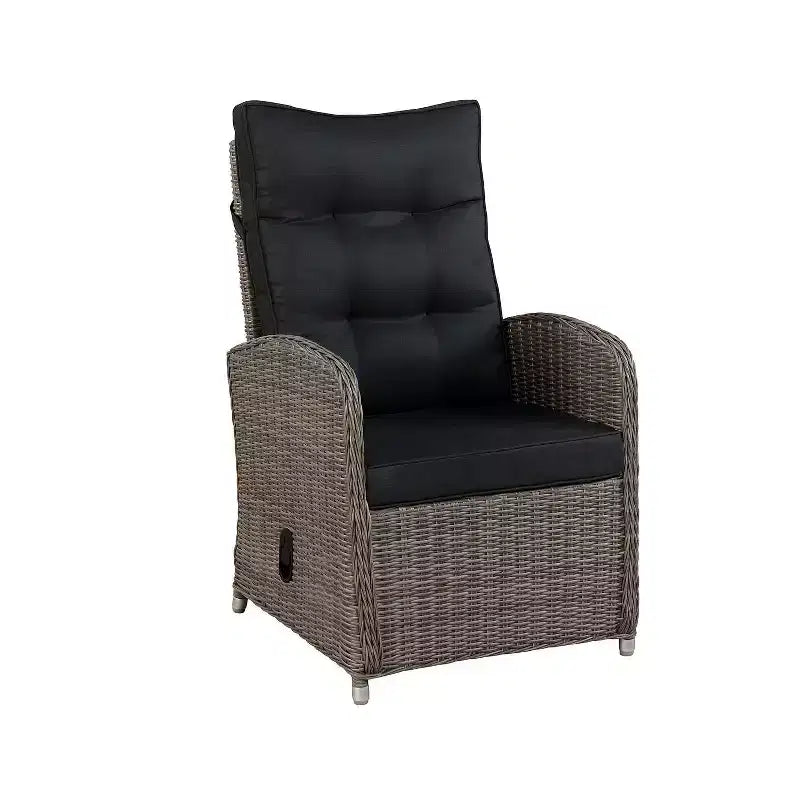Tumbona reclinable de mimbre para exterior Monaco de 2 piezas y otomana - Gris - Muebles Alaterre: Juego de patio resistente al agua y a la intemperie
