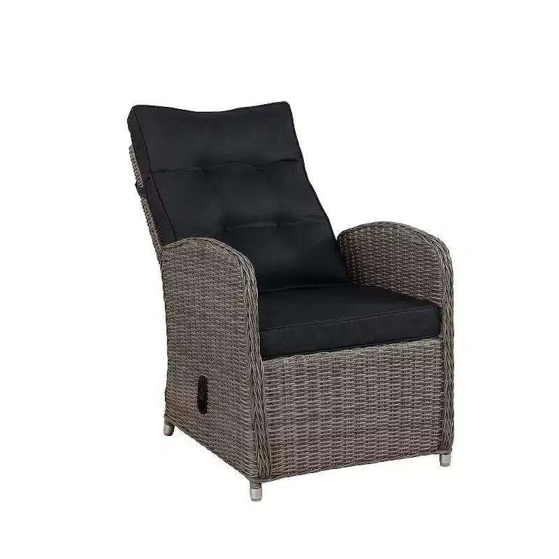 Tumbona reclinable de mimbre para exterior Monaco de 2 piezas y otomana - Gris - Muebles Alaterre: Juego de patio resistente al agua y a la intemperie