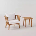 Barton 2pc Acacia Wood Club Chair & Table Set - Teak/White - Christopher Knight Home: Outdoor Lounge Set with Cushions