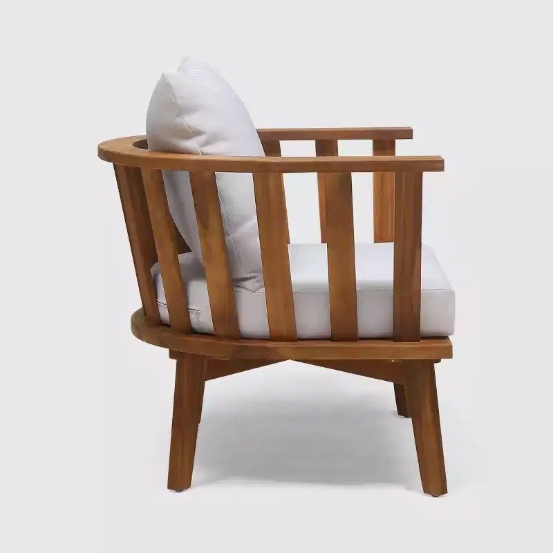 Juego de 2 sillas club y mesa de madera de acacia Barton - Teca/Blanco - Christopher Knight Home: Set de salón para exteriores con cojines