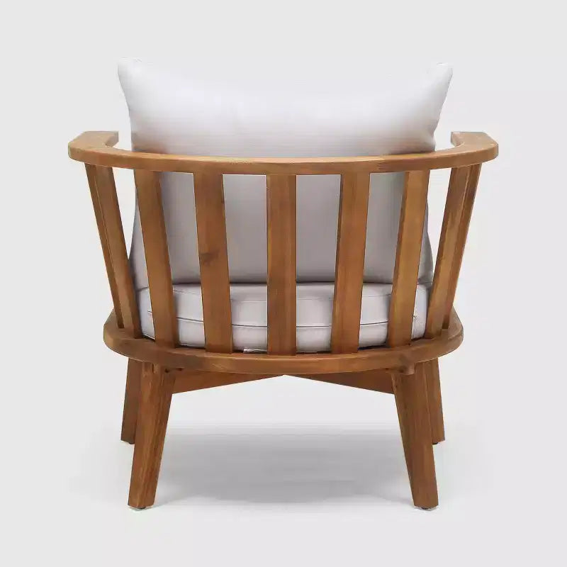 Juego de 2 sillas club y mesa de madera de acacia Barton - Teca/Blanco - Christopher Knight Home: Set de salón para exteriores con cojines