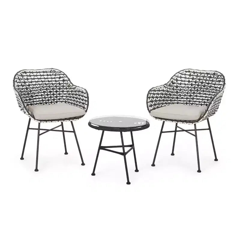 Beulah 3pc Patio Wicker Chat Set: Christopher Knight Home, Rattan Design, Tempered Glass Table
