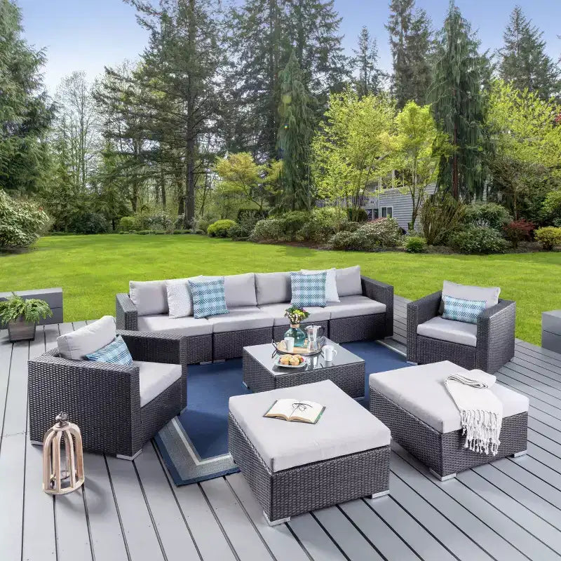 Santa Rosa 9pc Wicker Patio Sectional Sofa Set - Gray/Silver - Christopher Knight Home: Weather-Resistant, Contemporary Design
