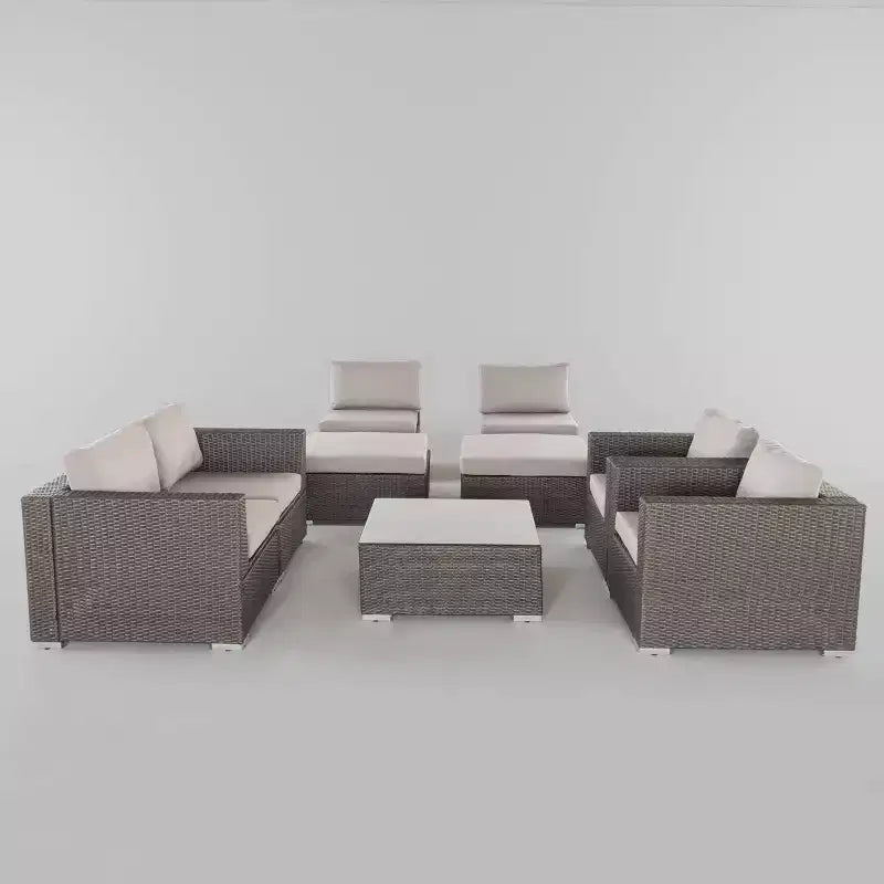 Juego de sofá seccional de mimbre de 9 piezas Santa Rosa - Gris/Plateado - Christopher Knight Home: Resistente a la intemperie, Diseño contemporáneo