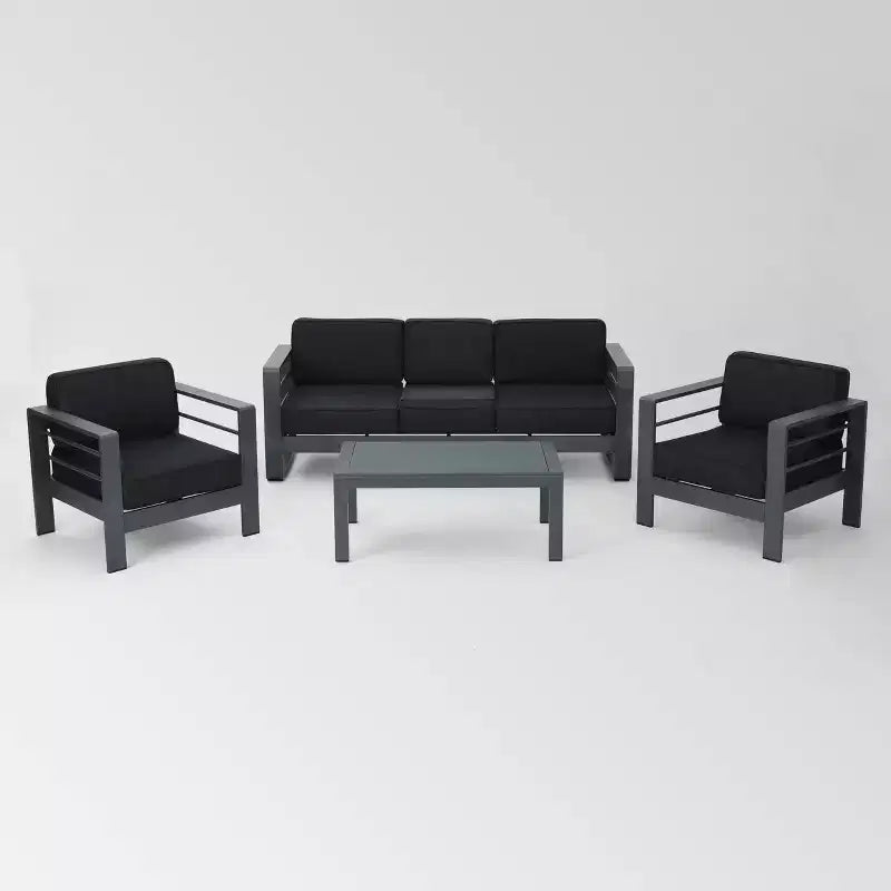 Juego de sofá de aluminio de 4 piezas Cape Coral - Gris/Gris oscuro - Christopher Knight Home: Asientos de exterior con mesa de centro