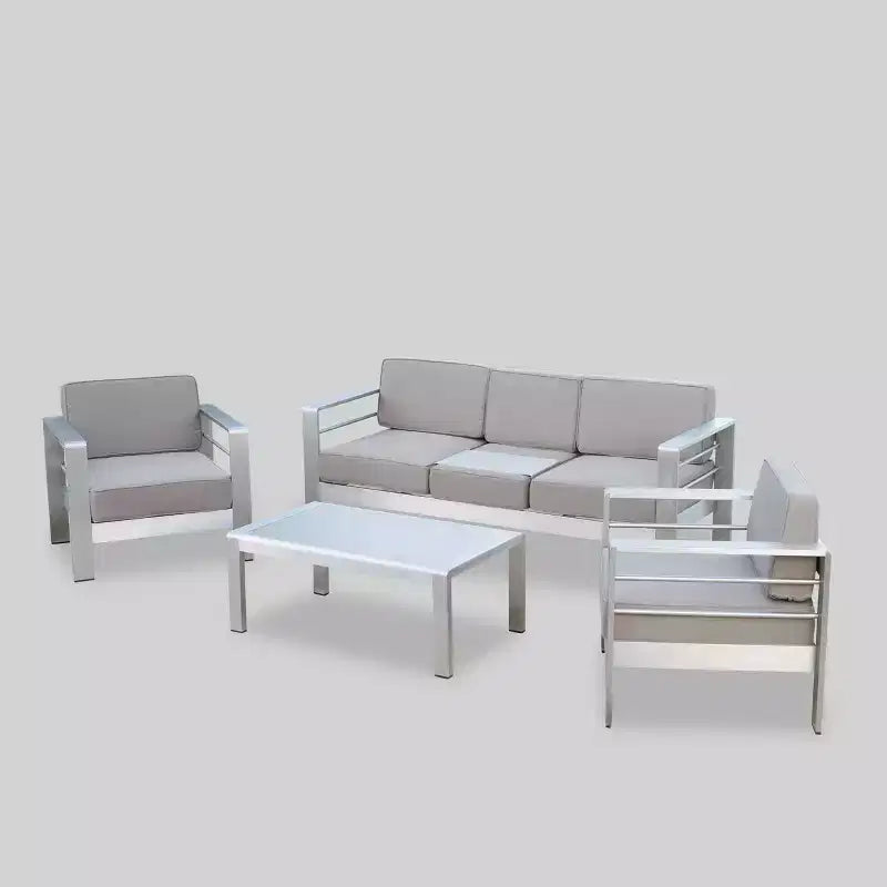 Cape Coral 4pc Aluminum Chat Set - Khaki - Christopher Knight Home: Modern Outdoor Conversation Furniture