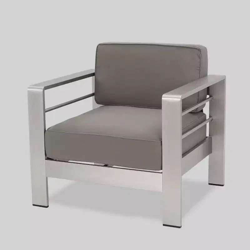 Cape Coral 4pc Aluminum Chat Set - Khaki - Christopher Knight Home: Modern Outdoor Conversation Furniture