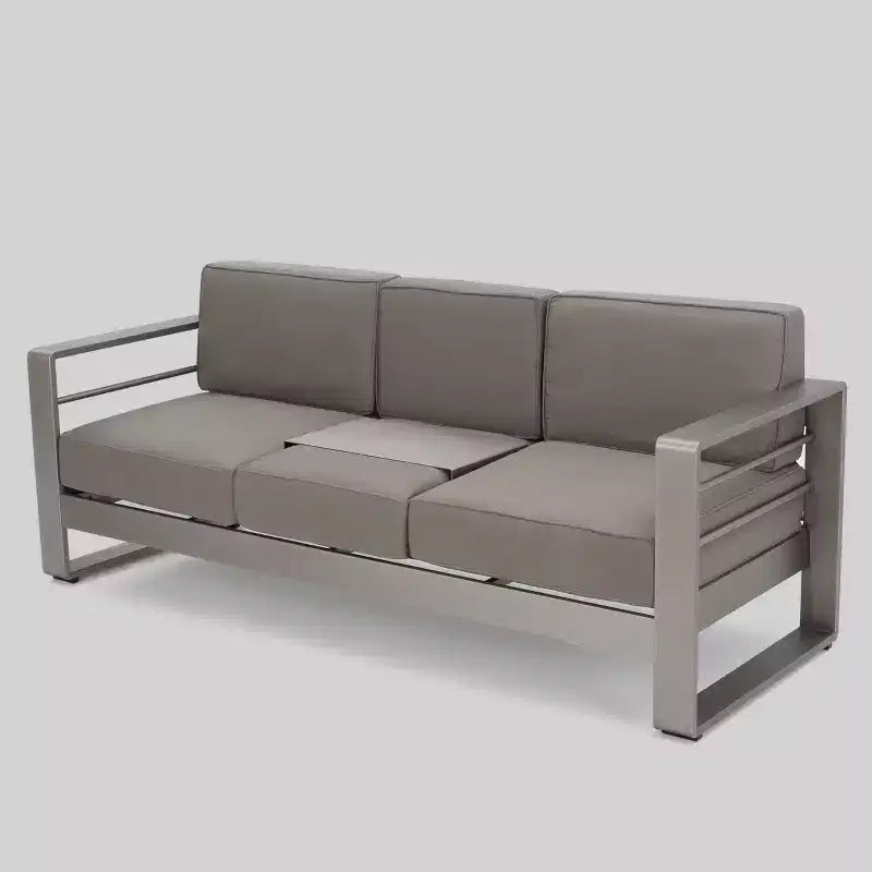 Cape Coral 4pc Aluminum Chat Set - Khaki - Christopher Knight Home: Modern Outdoor Conversation Furniture
