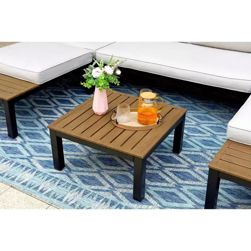 Captiva Designs 6pc Outdoor Conversation Set with Sectional Sofa Taupe Gray: Durable Patio Ensemble, Water-Resistant