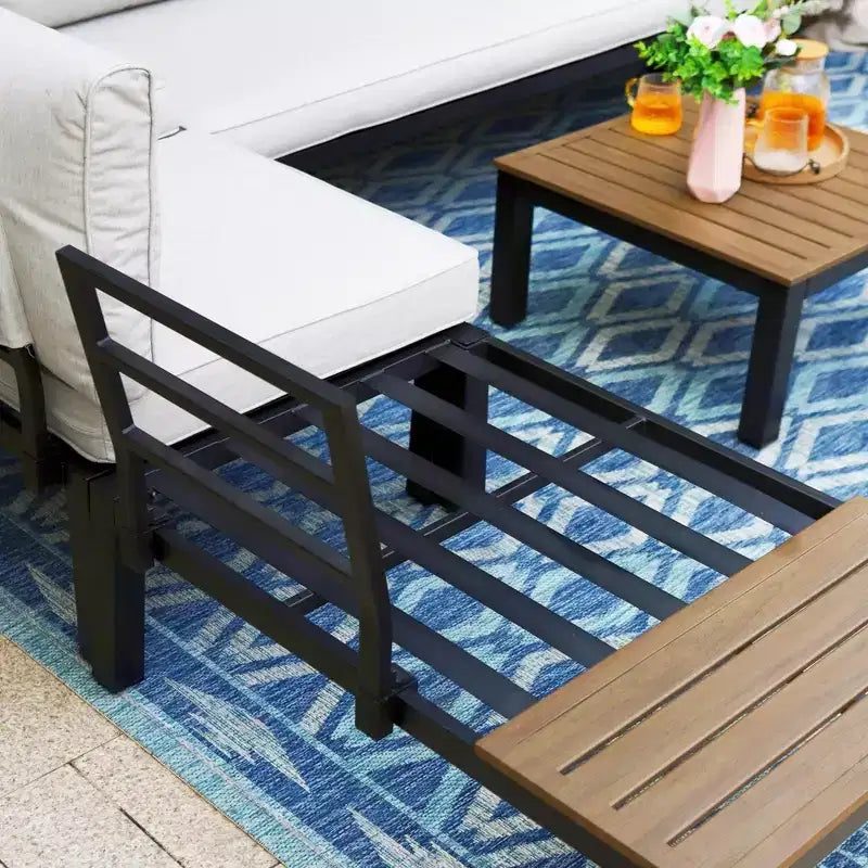 Captiva Designs 6pc Outdoor Conversation Set with Sectional Sofa Taupe Gray: Durable Patio Ensemble, Water-Resistant