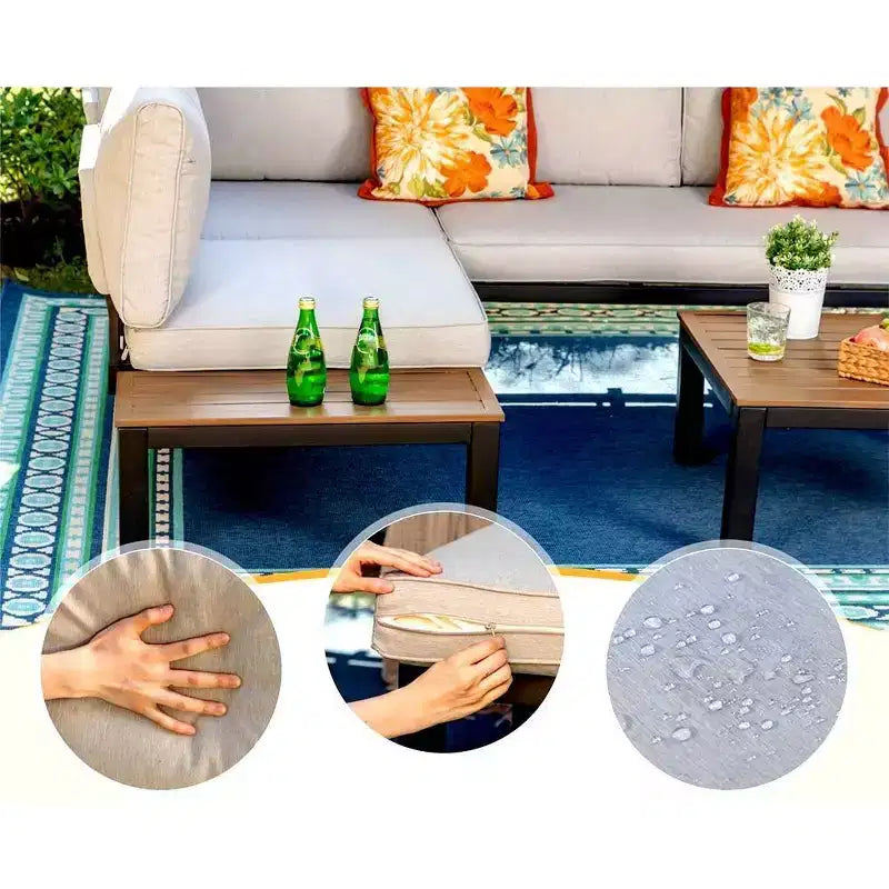 Captiva Designs 6pc Outdoor Conversation Set with Sectional Sofa Taupe Gray: Durable Patio Ensemble, Water-Resistant