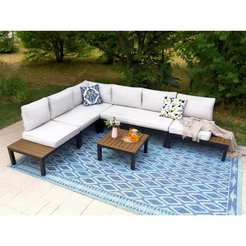 Captiva Designs 6pc Outdoor Conversation Set with Sectional Sofa Taupe Gray: Durable Patio Ensemble, Water-Resistant