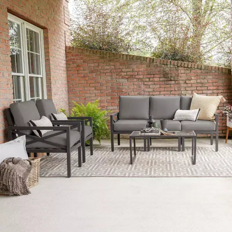 Asientos de aluminio Leisure Made Blakely de 6 piezas con tela gris