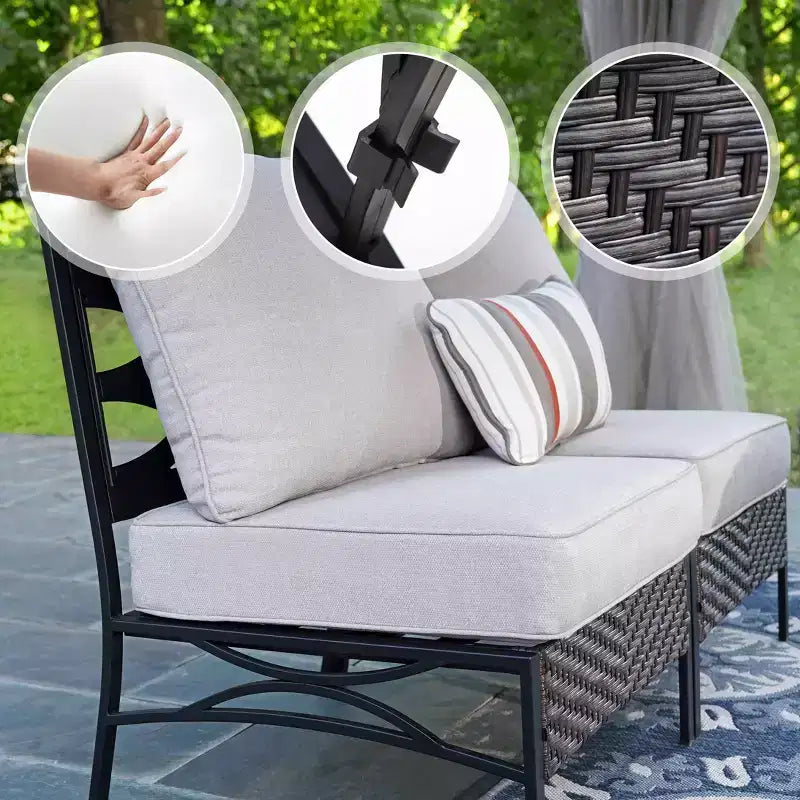 Juego de conversación curvado de media luna de 8 asientos para patio exterior Captiva Designs con mesas de centro