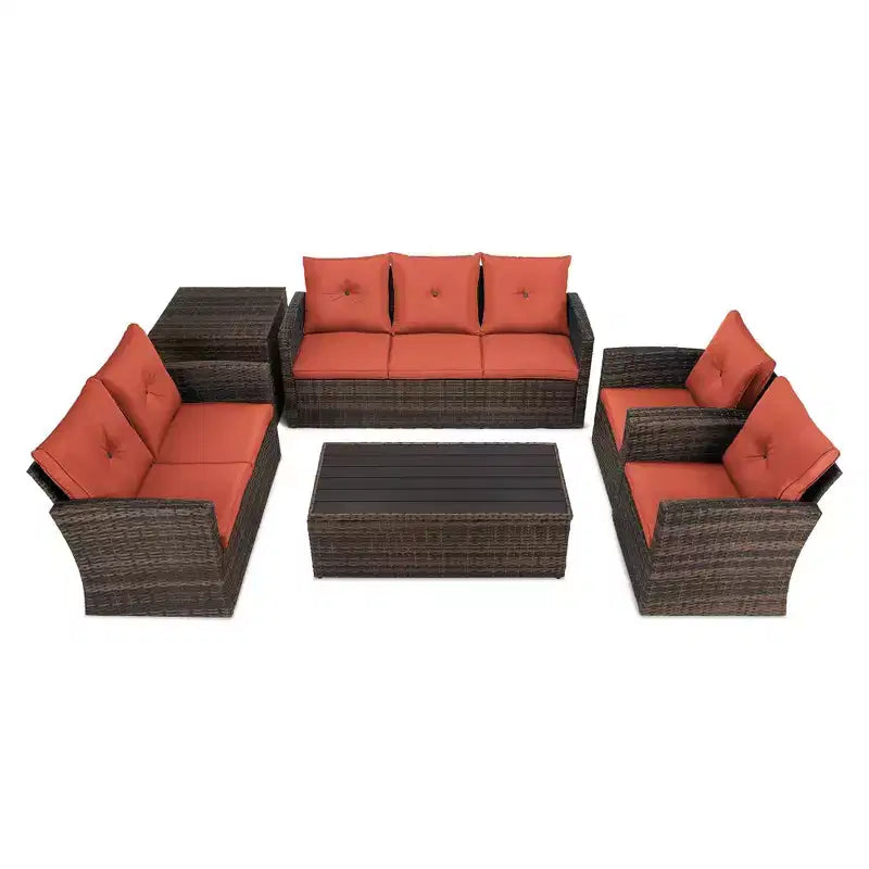 6pc Wicker Outdoor Conversation Set with Cushions - Orange - EDYO LIVING: Resin Rattan, Polyester Foam