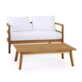 2pc Ellendale Outdoor Acacia Wood Loveseat & Coffee Table Teak/White - Christopher Knight Home: UV-Resistant Patio Set with Cushions