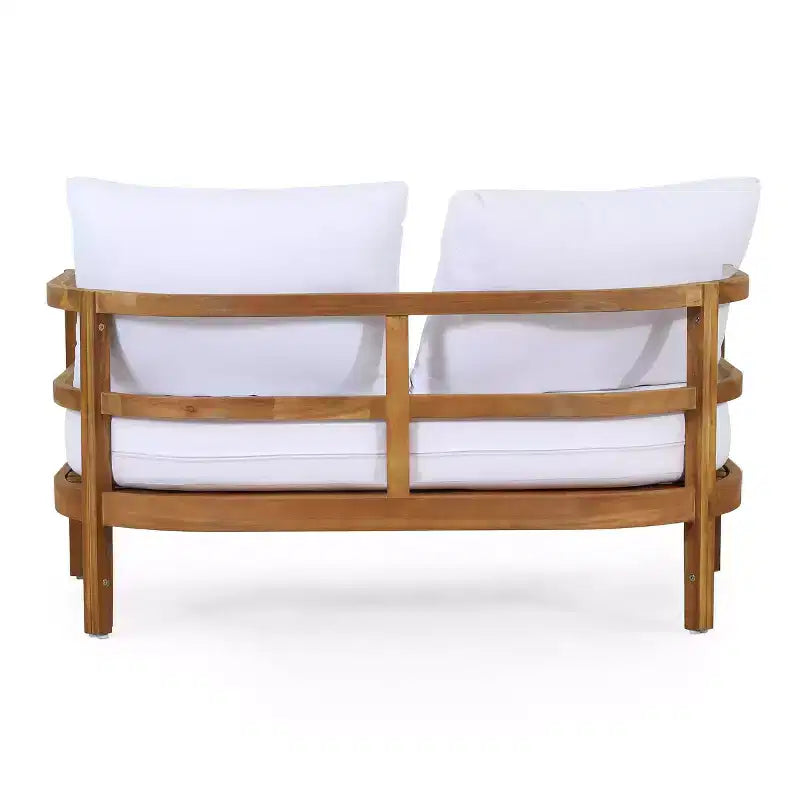 Ensemble de 2 pièces Ellendale comprenant une causeuse et une table basse en bois d'acacia d'extérieur Teck/Blanc - Christopher Knight Home : Ensemble de patio résistant aux UV avec coussins