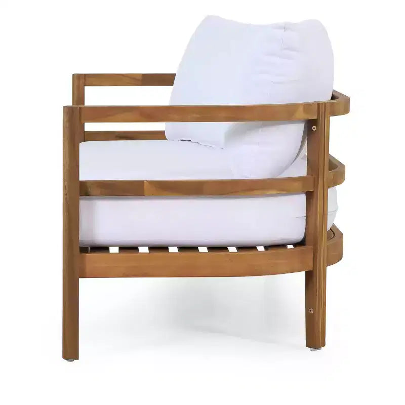 Ensemble de 2 pièces Ellendale comprenant une causeuse et une table basse en bois d'acacia d'extérieur Teck/Blanc - Christopher Knight Home : Ensemble de patio résistant aux UV avec coussins