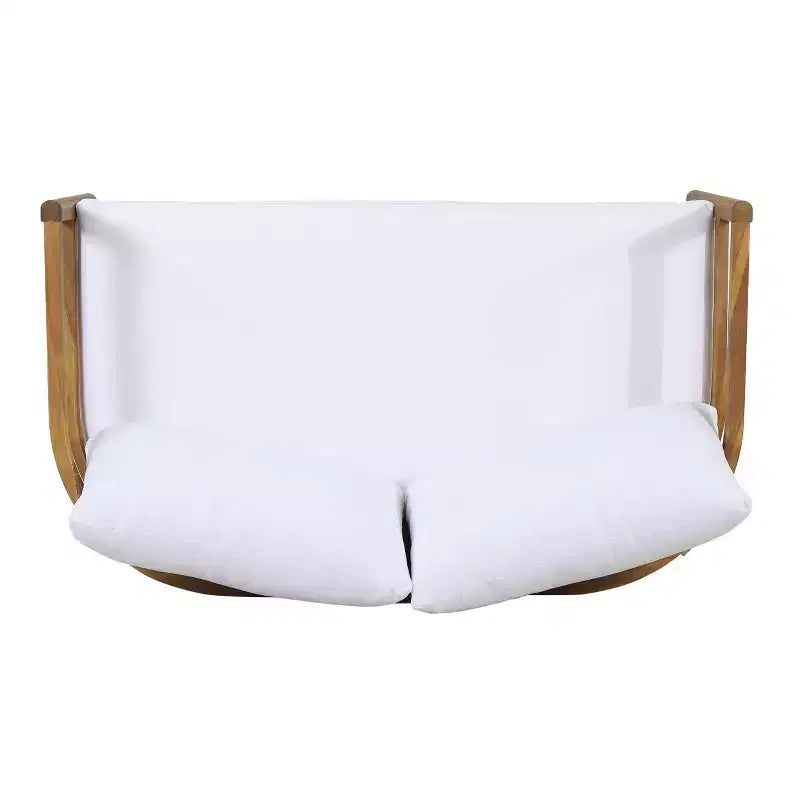 Ensemble de 2 pièces Ellendale comprenant une causeuse et une table basse en bois d'acacia d'extérieur Teck/Blanc - Christopher Knight Home : Ensemble de patio résistant aux UV avec coussins